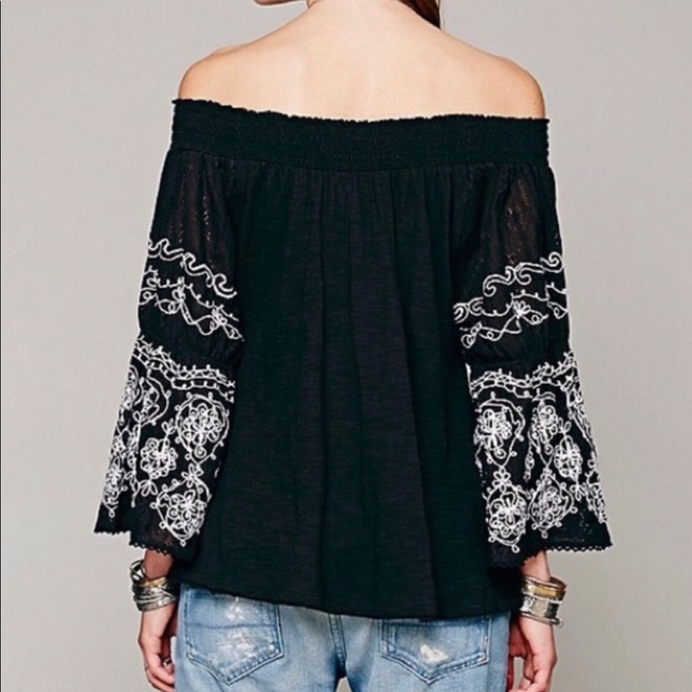 Free People Off the Shoulder Embroidered Jersey - Picture 2 of 9